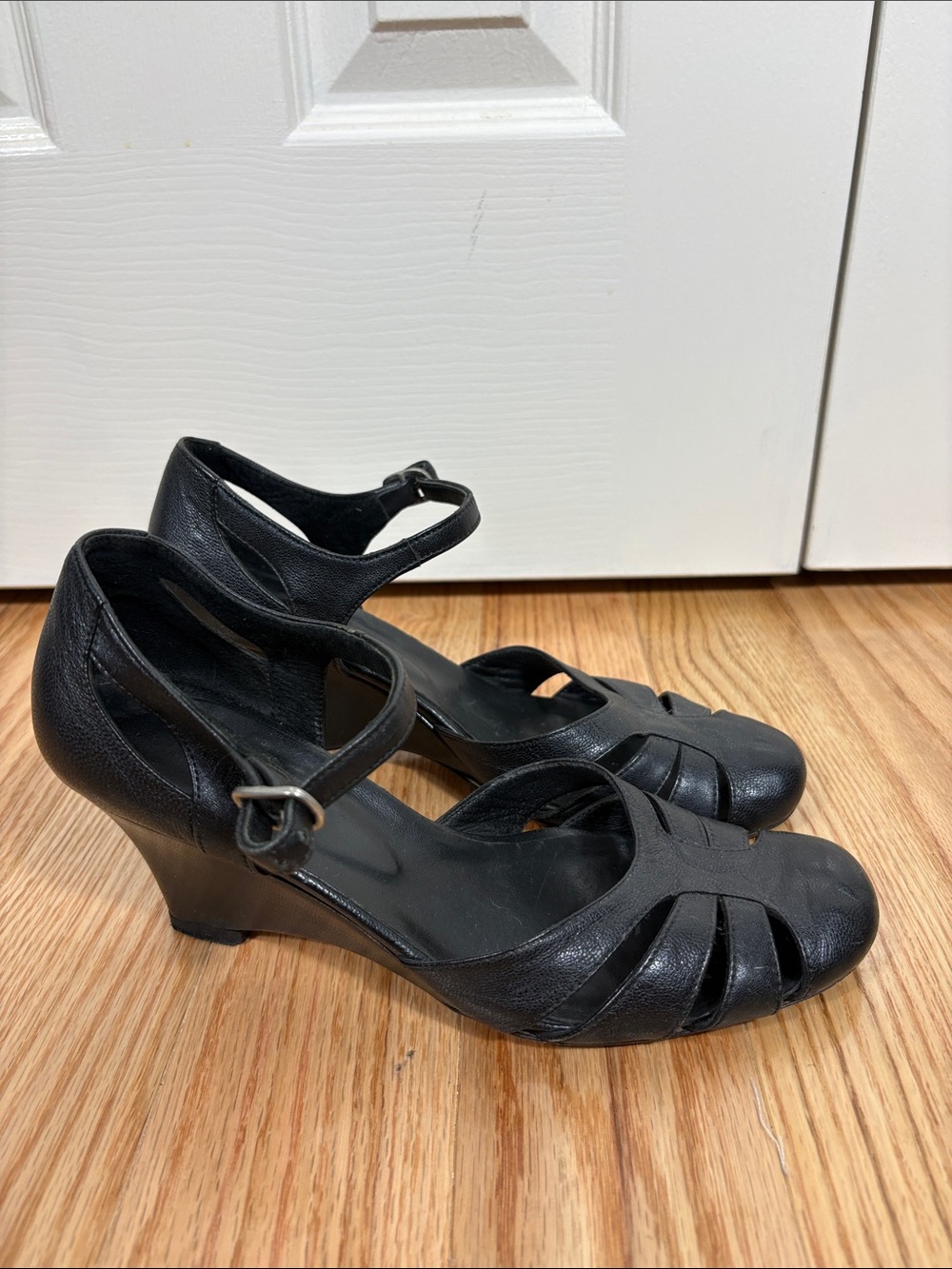Dior Black Leather Ankle-Strap Wedge Heels